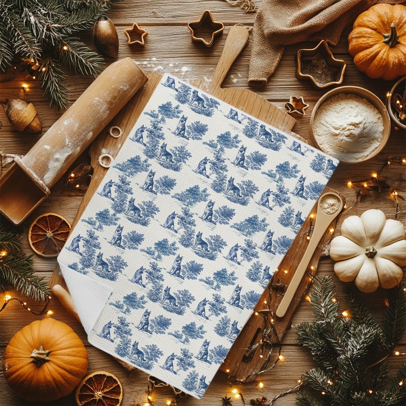 EKGJW German Shepherd Kitchen & Hand Towel for Dog Lovers, Chinoiserie German Shepherd Dish & Tea Towels, Farmhouse Dog Mom Gifts for Women, 16x24 Inch - Image 3
